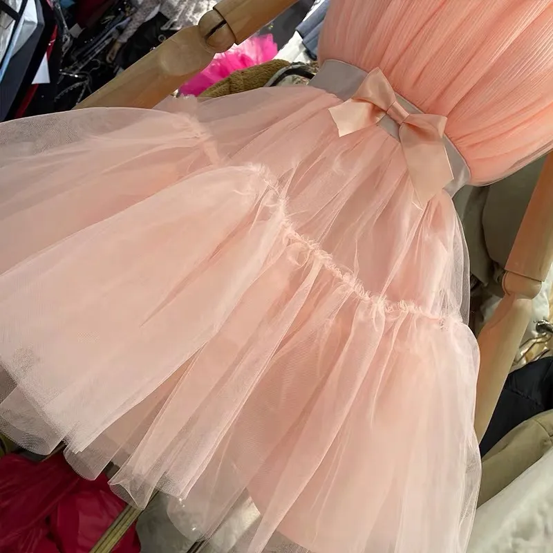 Diseñador de la pista Kendall celebridad estilo rosa malla slash cuello fiesta dulce lindo mini a-line vestido de bola vestido mujeres vestidos 210421