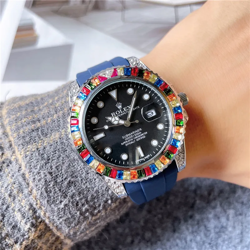 ブランド腕時計男性女性カラフルなクリスタルダイヤモンドスタイルラバーストラップクォーツ腕時計 X205