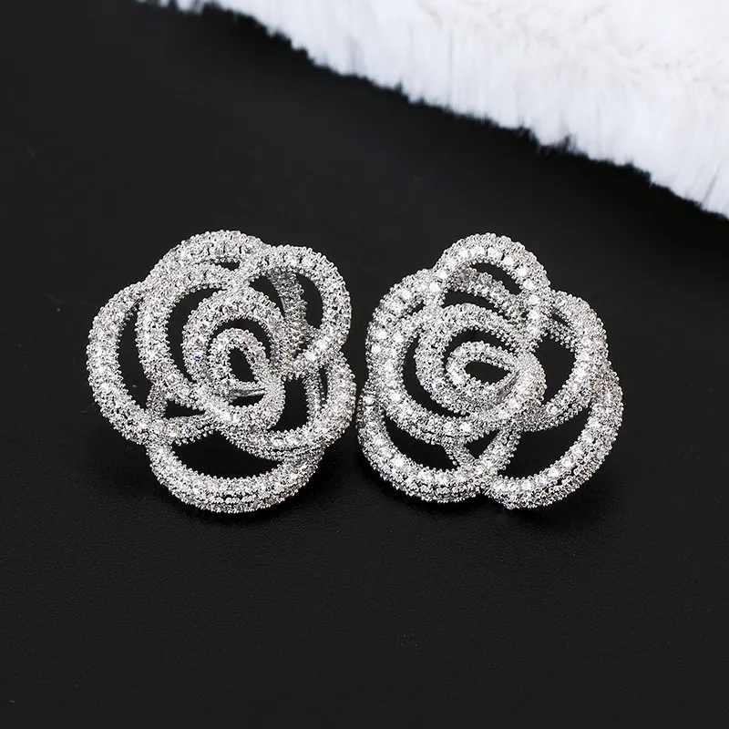 Marque de luxe mode coréenne accessoires d'été camélia avec fleur de zircon boucle d'oreille femmes pour cadeaux