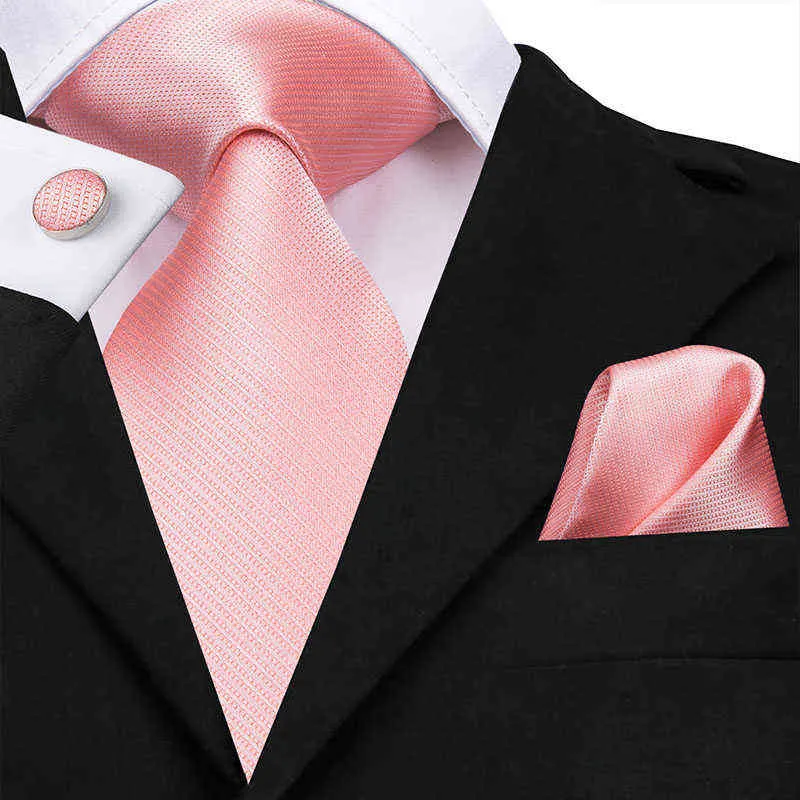 Hi-Tie 100％Silk Classic Men's Wedding Coral Pink Red Peach Tie Pocket Pocket Square Cufflinksセットローズネクタイ