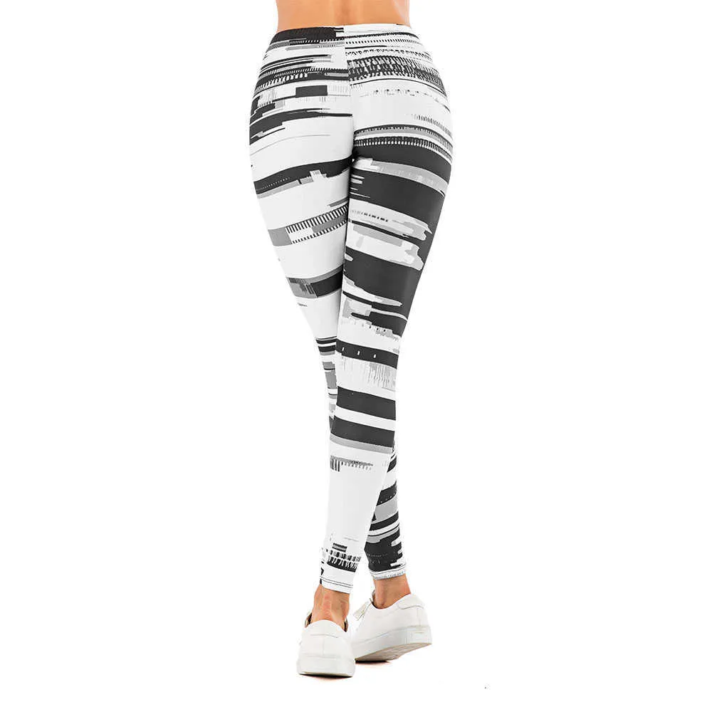 Donne sexy di marca Legging stampa foglia Leggins fitness Moda legins sottili Leggings a vita alta Pantaloni donna 211019