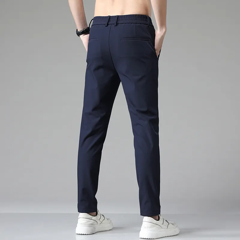 Summer Pants Mens Stretch Korean Casual Slim Fit Elastic Waist Jogger Business Classic Trousers Male Black Gray Blue 28-38 220315