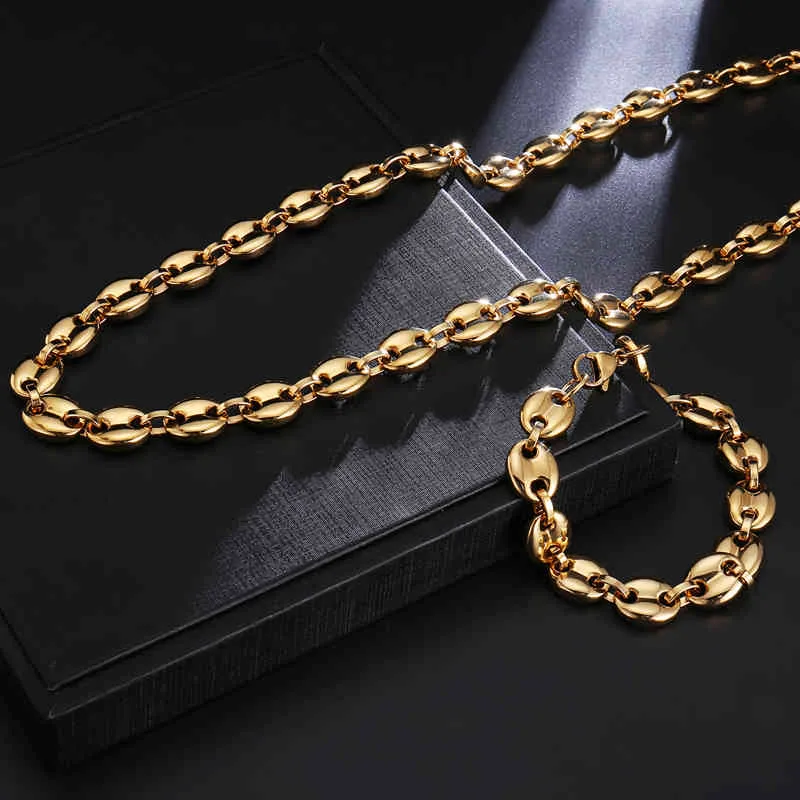 Collier de créateur bijoux de luxe grains de café chaîne à maillons 11MM pour hommes chaîne de corde en acier inoxydable mode Hip hop252f