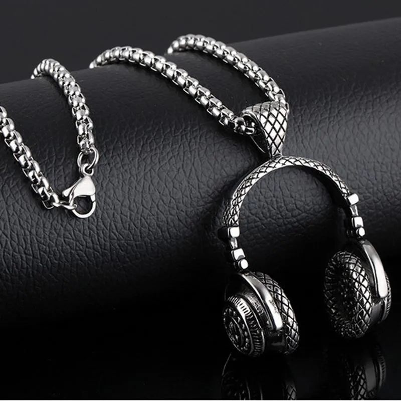 Pendant Necklaces Rock DJ Music Headphone Necklace Fashion Stainless Steel Men Women Hip Hop Headset Party Cool Jewelry2993