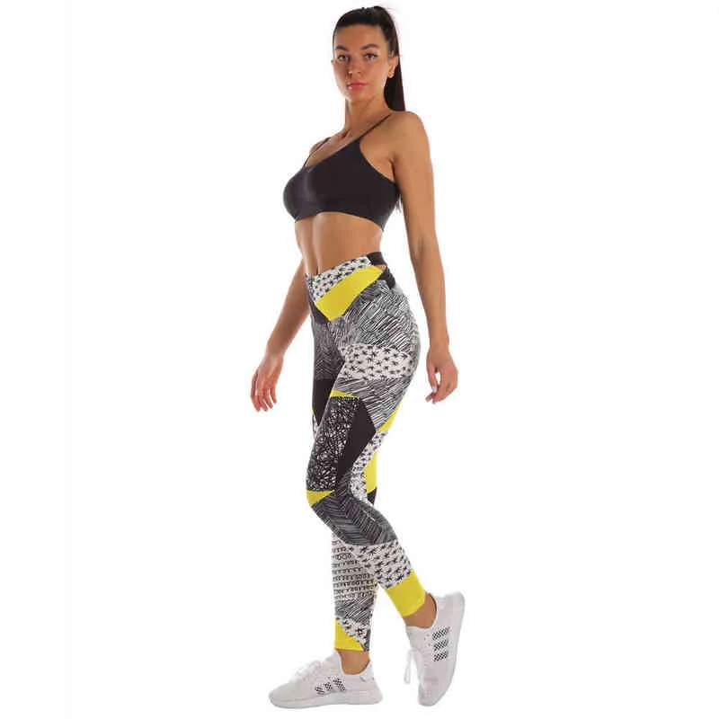 Zohra Mujer Pantalones Entrenamiento Legging Contraste Costura Impresión Fitness Leggins Cintura Alta Slim Legins Gym Vendaje Leggings 211204