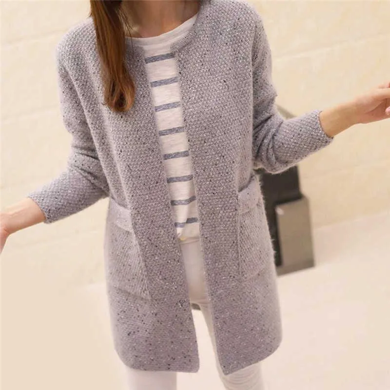 Winter Warm Women jacket coat Solid Color Pockets Knitted Sweater Tunic Cardigan Crochet Ladies Sweaters Tricotado 211007