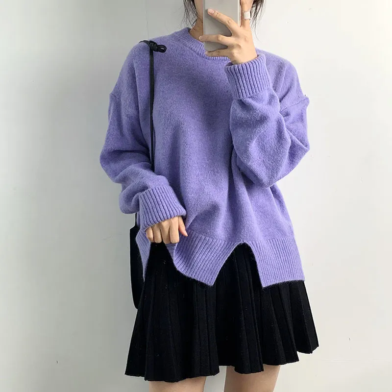 Mini donna lavorata a maglia Solid Primavera Autunno Gonne a pieghe Stile giapponese Elastico a vita alta Mujer Faldas 19658 210415