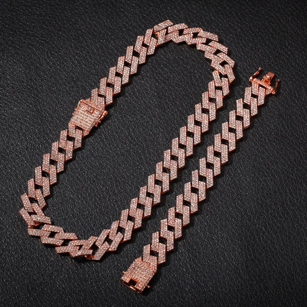 Iced Out Miami Cubaanse Link Chain Heren Rose Gouden Kettingen Dikke Ketting Armband Mode Hip Hop Jewelry2798