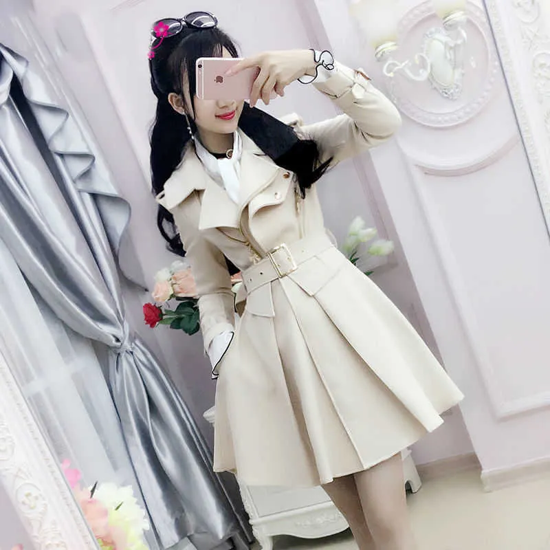 Women Trench Spring Autumn Windbreaker Beige British Coat Slim Solid Color 210914