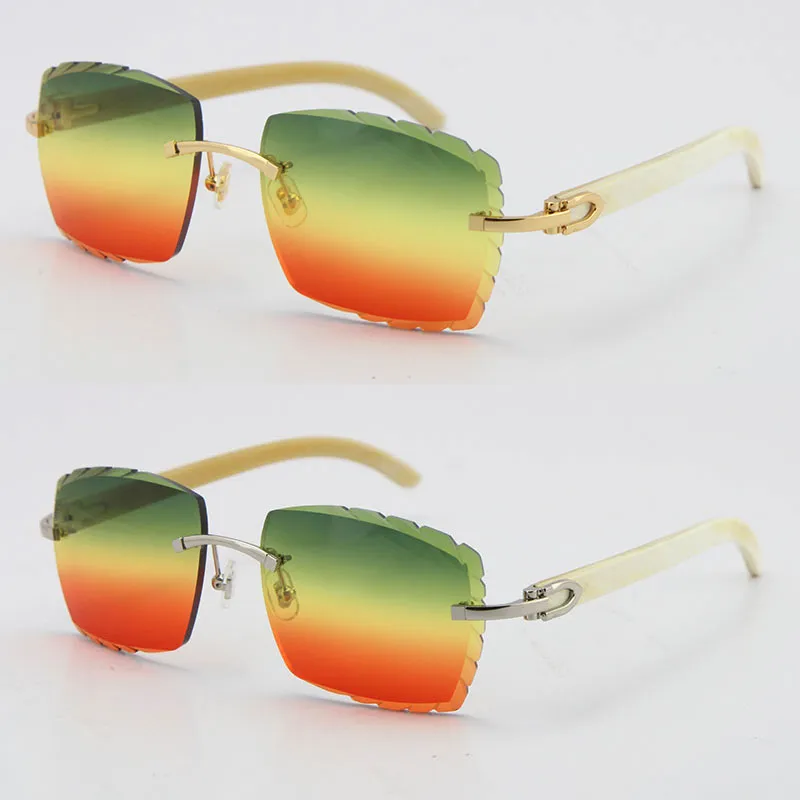 Lunettes de soleil sans monture en corne de buffle 3524012-A, blanches, originales, à la mode, verres sculptés de haute qualité, multi-lunettes, Unis2382