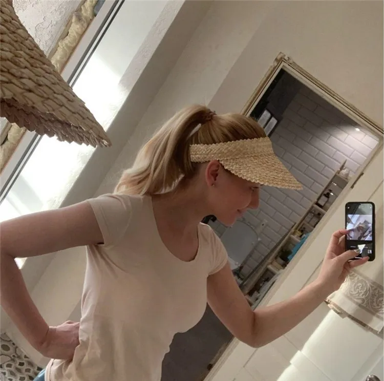 Nya sommarkvinnor raffia stråhatt sol visir cap lady semester strand uv skydd topless stab ins mode hatt kepsar strå hatt hk st1347570