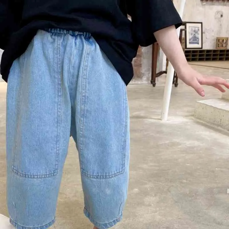 Детские джинсы, летние джинсовые широкие брюки для девочек, детские свободные брюки, брюки для малышей, тонкие мягкие до щиколотки, длина 6206 2105108021088