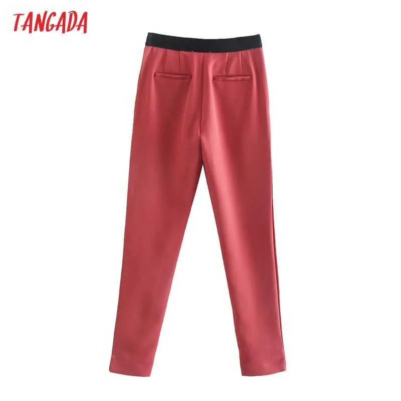 Tangada Moda Donna Pantaloni da completo rossi Pantaloni Tasche Bottoni Pantaloni da ufficio Lady Pantalon JE132 210609