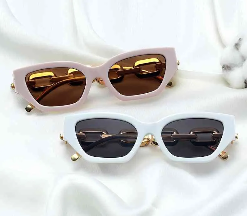 Funky Small Frame Chain Leg Sunglasses 2021 Brand Shades For Women Robust And Classy Irregular Black Rectangle Sun Glasses Luxe3976441