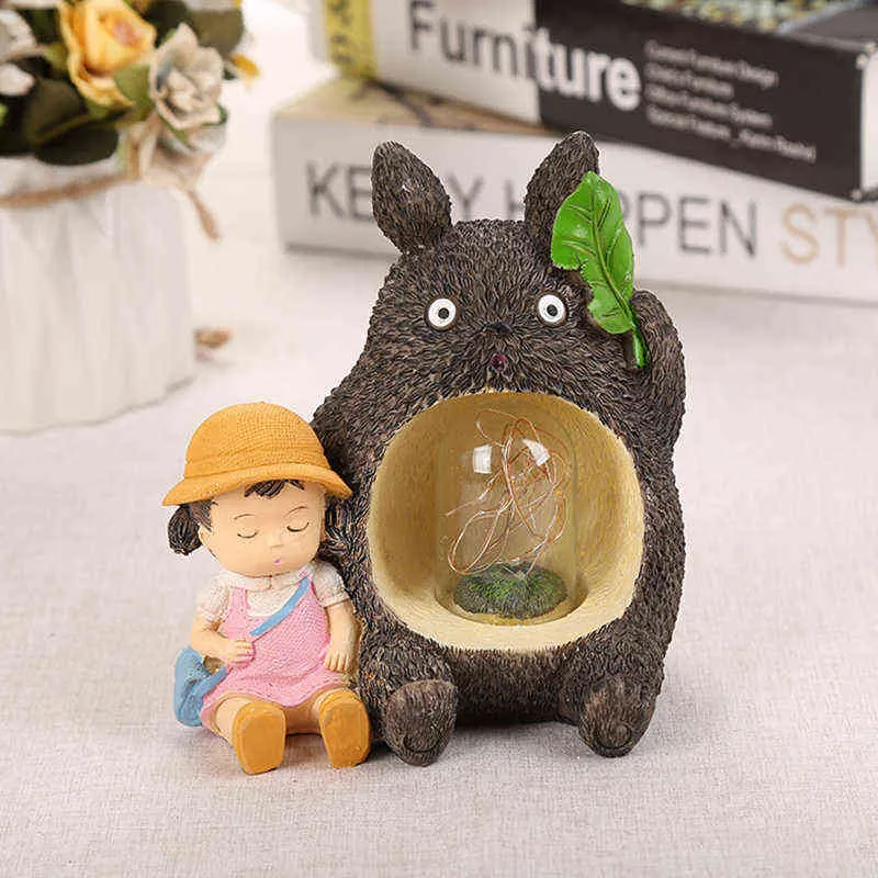 Hayao Miyazaki الرسوم المتحركة totoro أرقام نموذج لعبة led ليلة ضوء أنيمي النجوم الراتنج المنزل الديكور أطفال هدية 211108