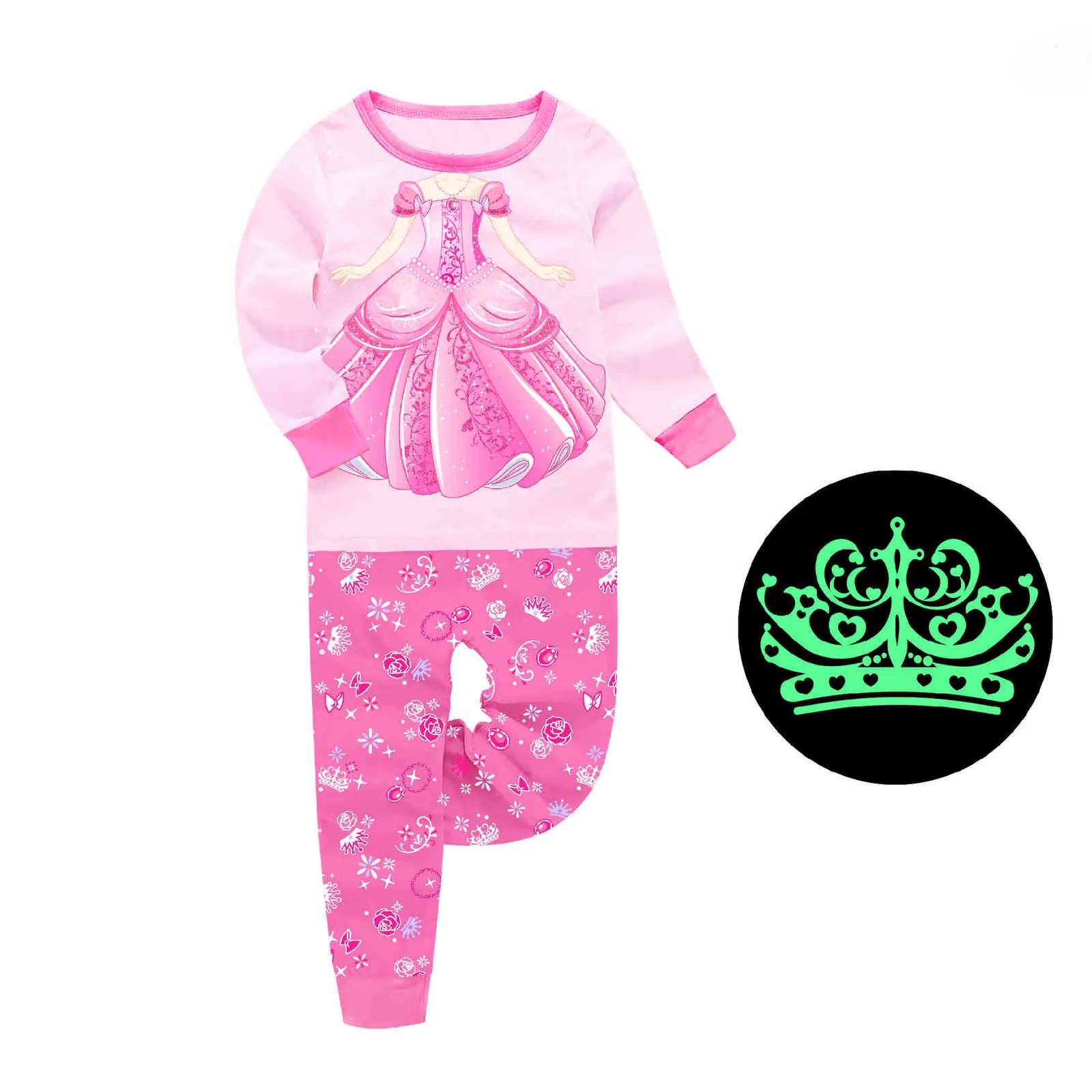 Licorne Pijama Enfants Coton Pyjama Set Cartoon Pyjama Vêtements Automne Enfants Pjs Bébé Glow dans le noir pour Teen Girls Home Suit 211109
