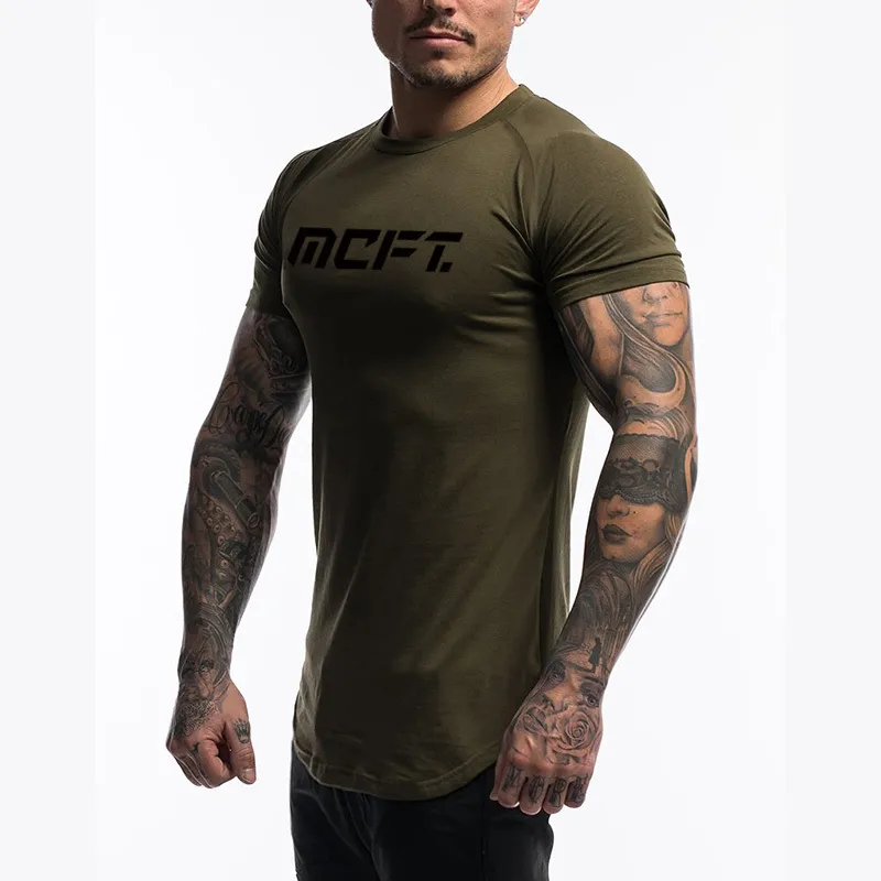 Marka Moda Yaşam Tarzı Kısa Kollu T-shirt Erkekler Hızlı Kurutma Gym Egzersiz T-shirt Vücut Geliştirme Tshirt Spor Tee Gömlek Homme 210421