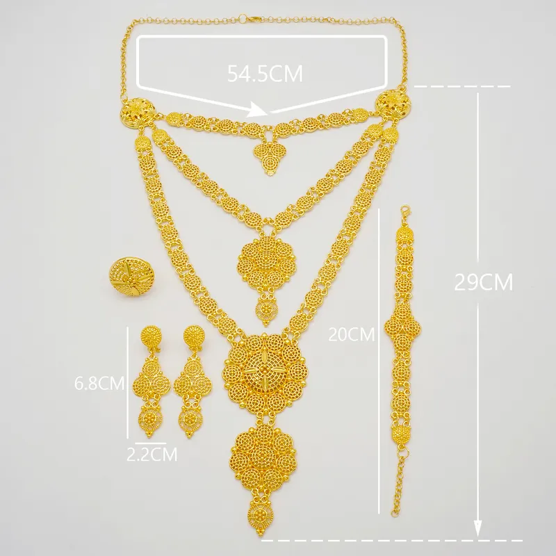 Set di gioielli Dubai Collana in oro Set di orecchini le donne African France Wedding Party 24K Jewellery Etiopia Regali nuziali 220224257q