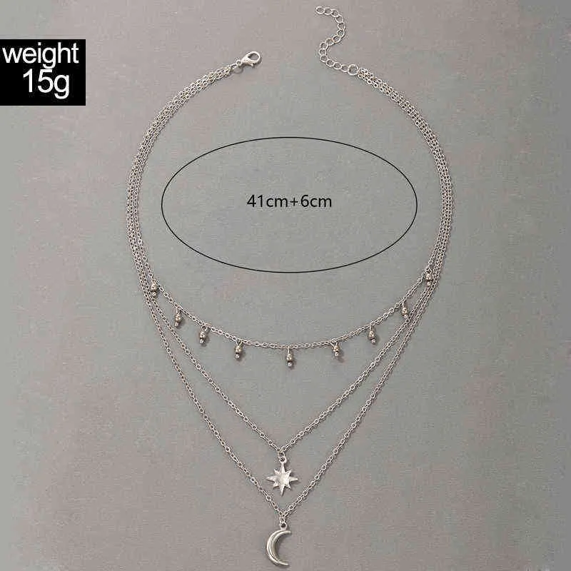 Tocona Classica Star Moon Pendant Neckalce le donne Charms Geometria multistrato Lega di metallo Catena regolabile Collare di gioielli G1206