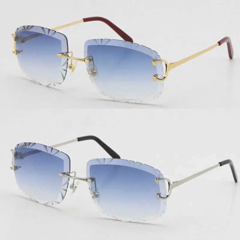 piccadilly irregular frameless diamond cut lens Sunglasses women or Man Unisex Rimless Carved outdoors driving glasses fashion Eye223z