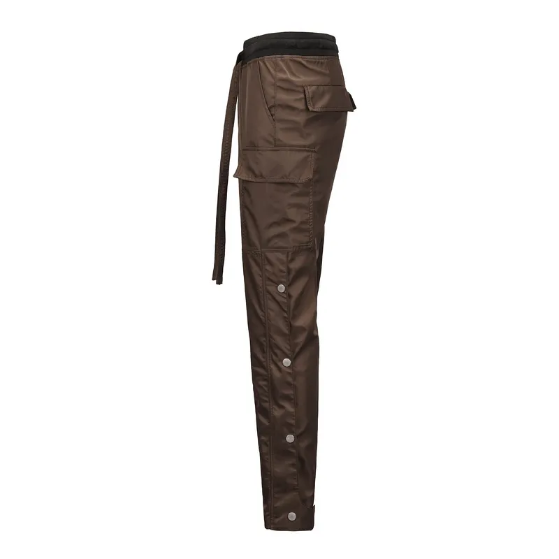 IEFB / Automne Hiver Streetwear Pantalon cargo à pression latérale pour hommes Hip Hop Slim Fit Ceinture à rubans Pantalon de survêtement Taille élastique 9Y4214 210524