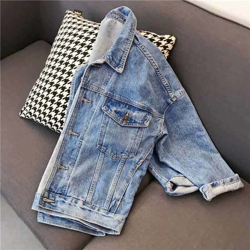 Semfri Blue Denim Jacket Women Loose Style Oversized Jeans Coat Spring Autumn Version Casual Basic 210914