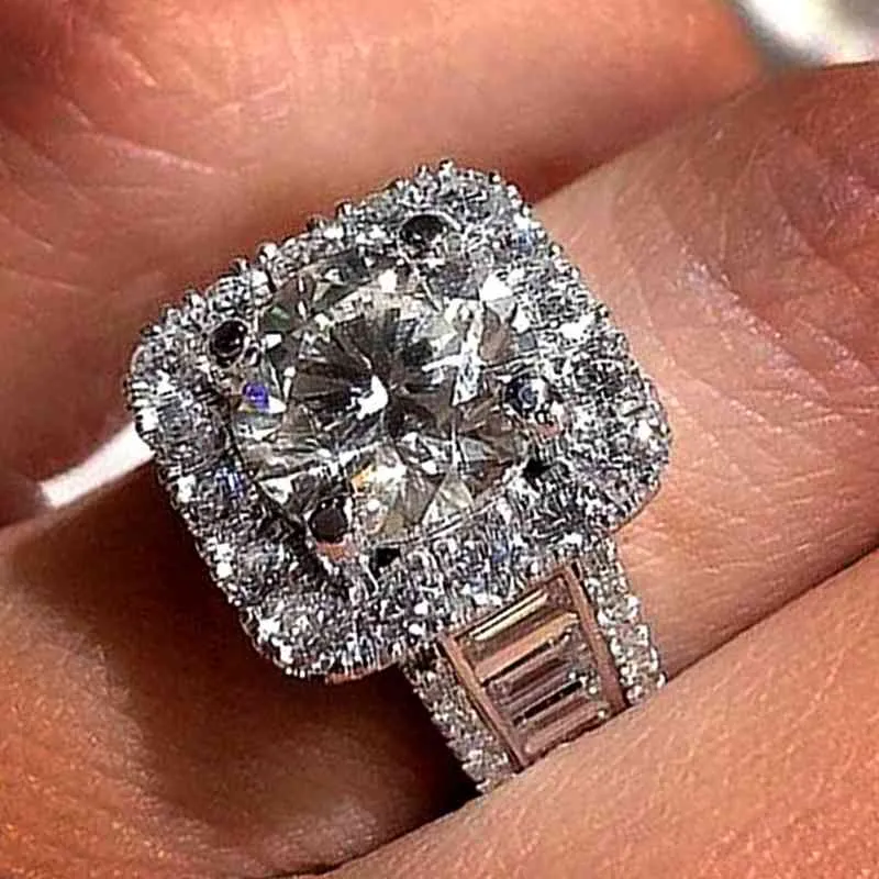 2021 Новое роскошное обручальное кольцо из стерлингового серебра 925 пробы Halo для женщин, подарок на годовщину, ювелирные изделия Whole8413095