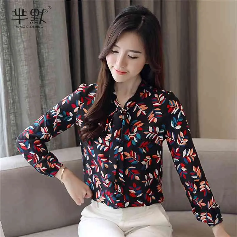 Spring Automne Blouse Femmes Motif géométrique Imprimé Bowknot Shirt Style coréen Slim Manches longues Femme Tops GX314 210507