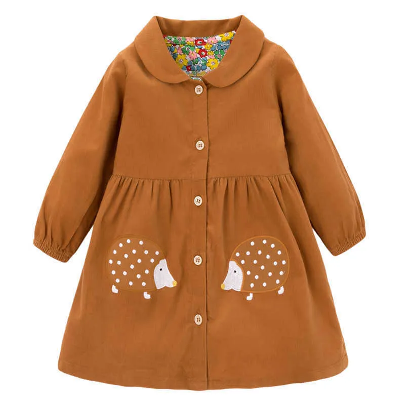 Mètres de saut européen américain bouton robe marque vêtements pour enfants automne coton velours côtelé filles à manches longues 210529
