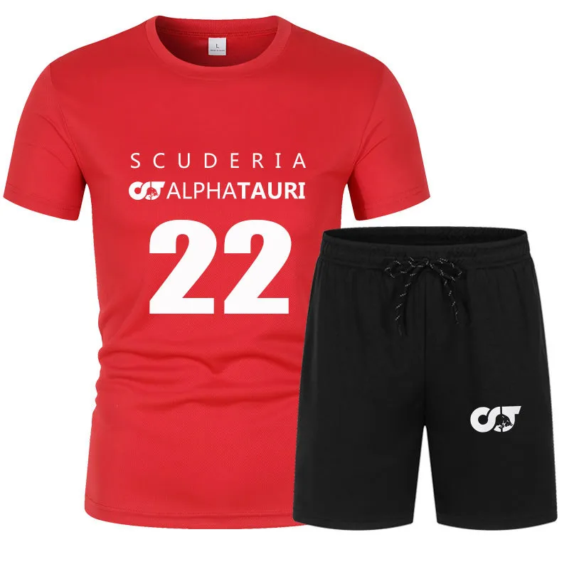 2021 sommer F1 Alpha Tauri fahrer Yuki Tsunoda 22 Auto fan Kleidung Mode Kurzarm Baumwolle Männer Übergroßen T-shirt + Shorts Set