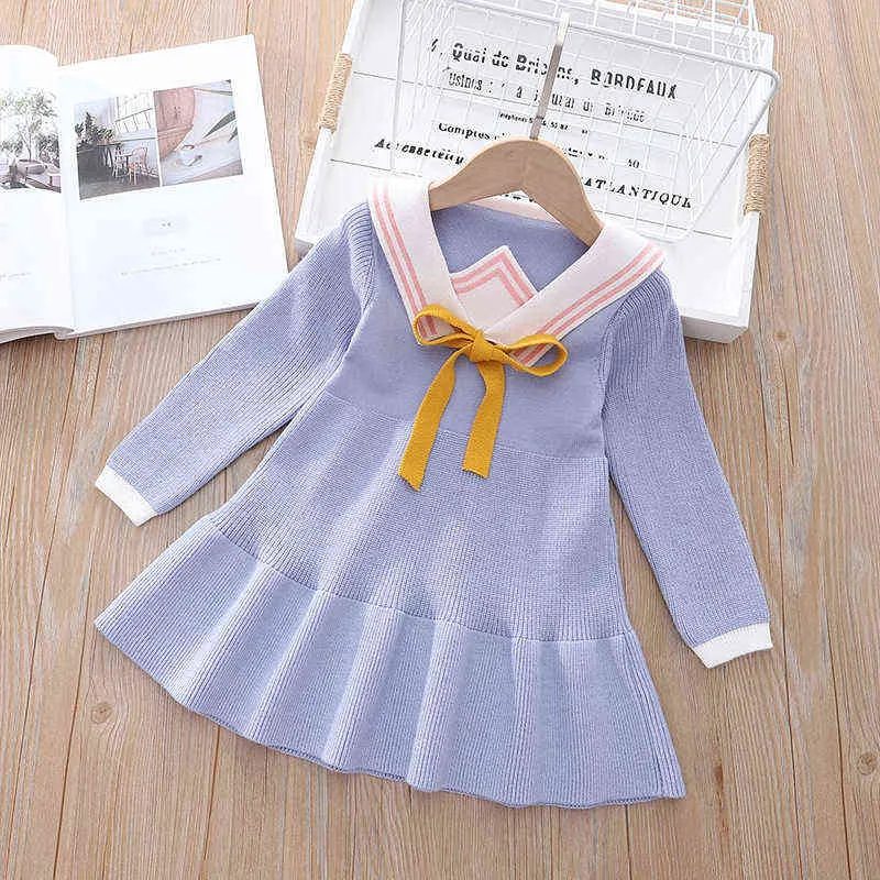 Vestidos de bebê para meninas outono inverno manga comprida malha princesa vestido de lótus colarinho vestido quente meninas roupas bebê g1129