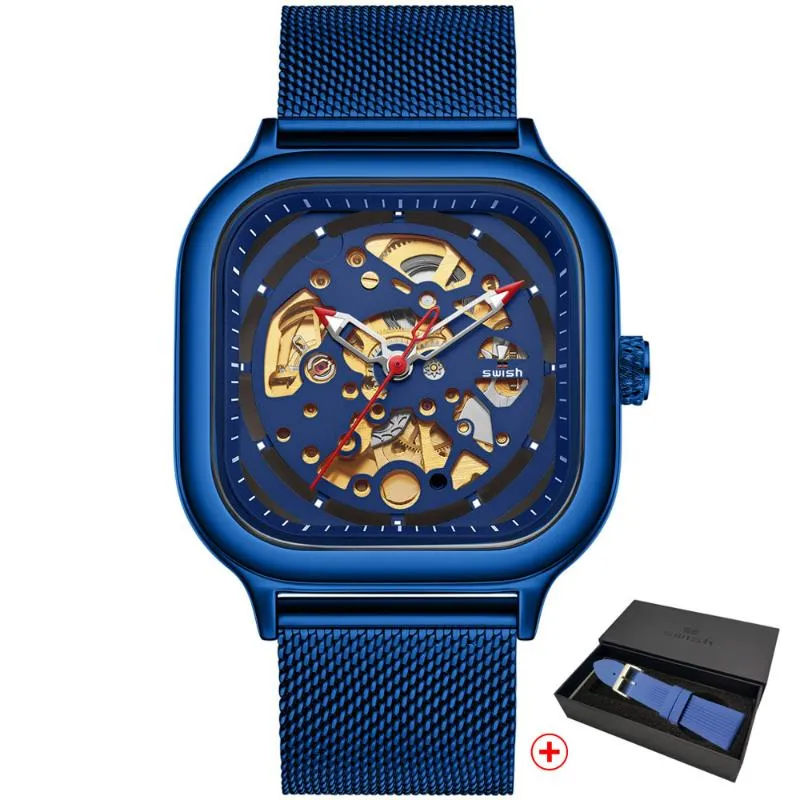 Luxe Gouden Automatische Relogio Masculino Top Brand Design Quartz Horloge Mode Vierkante Holle Stalen Mechanische Horloges Mannen Wr258f