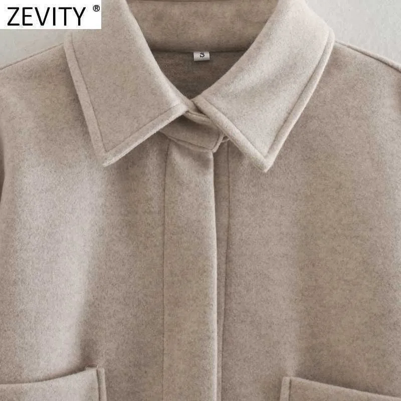 Zevity 여성 빈티지 솔리드 컬러 큰 포켓 패치 캐주얼 셔츠 코트 여성 streetwear outwear 세련 된 느슨한 재킷 탑 CT615 210603