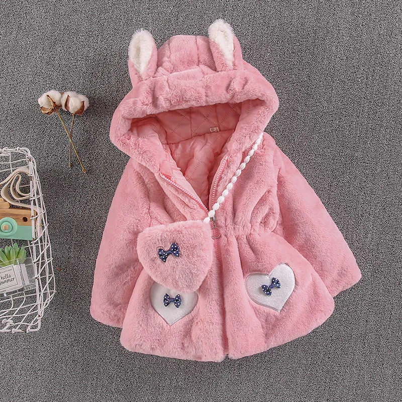 Детская одежда Девушки для девочек Осень и зима Новый шерстяной свитер Детский имитационный мех влюбленная сумка утолщенная хлопковая куртка