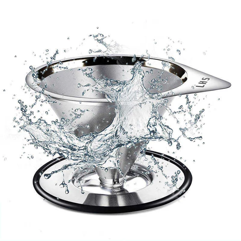 Pour Over Coffee Filter Stainless Steel Reusable Coffee Dripper Coffee Holder Cone Funnel Basket Mesh Strainer 210712