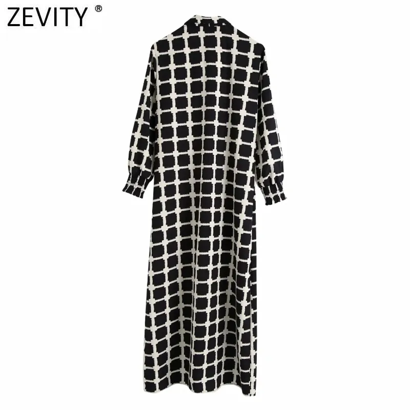 Women Vintage Contrast Color Plaid Print Straight Midi Dress Female Bow Tie Casual Breasted Kimono Vestidos DS8241 210420