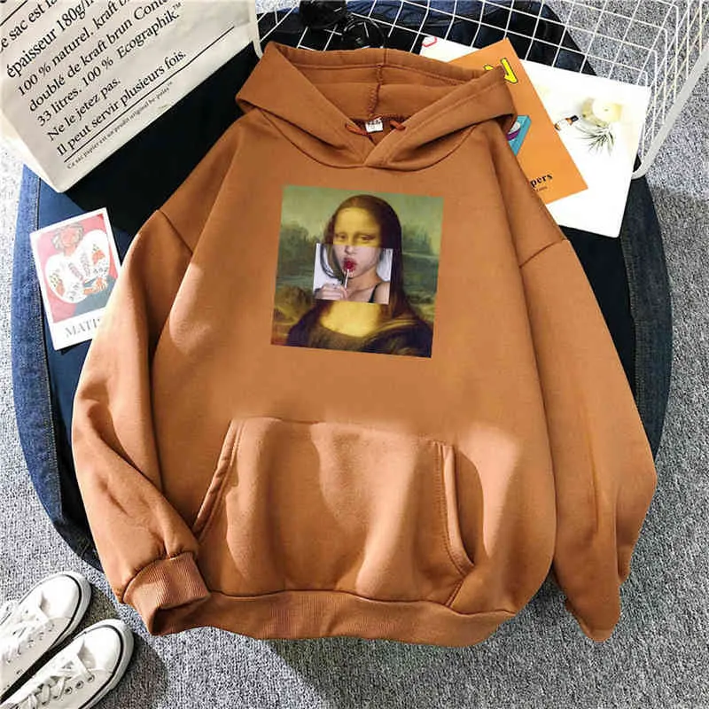 2021 Soft Brand Sportwear Mona Lisa Funny Lollipop Lips Printing Male Sweatshirt Thermal Vintage Men Hoodie Oversized Hoodies H1218