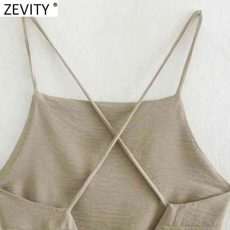 Zevity New Women Spaghetti Strap Sexy Chic Solid Camis Tank Lady Summer Backless Cross Lace Up Sling Short Crop Tops LS9010 210419