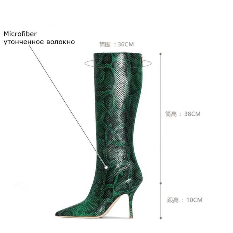 ALLBITEFO taglia 34-43 Snake texture Microfibra donna stivali alti al ginocchio moda sexy scarpe a punta tacco alto stivali alti alla coscia 210611