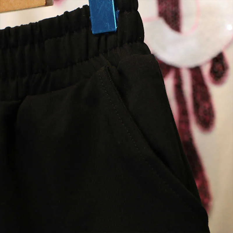 Черепки буровые шорты для женщин Летние черные упругие талии брюки уличные повседневные женские свободные моды движения 210719