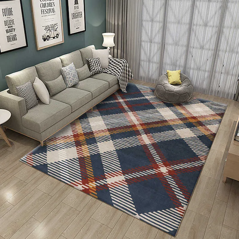 Aankomst Nordic Geometrische Gedrukt Tapijt Slaapkamer Nachtkastje Bank Vloer Rug Hall Decor Soft Area Carpets Curve Plaid Grote Tapijten 210928