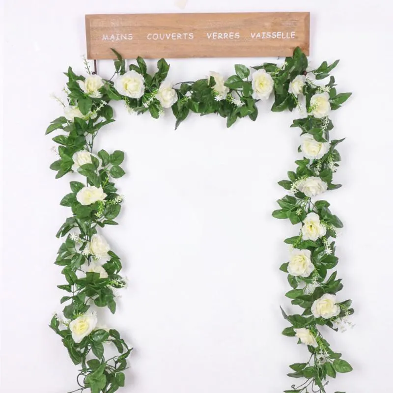 Ghirlande di fiori decorativi Seta artificiale Rosa Piante finte Foglie Ghirlanda Matrimonio romantico Decorazione domestica Vite appesa Wal2385
