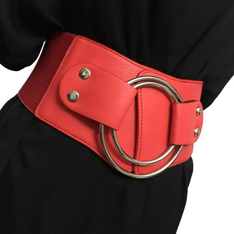 Cinture elastico in vita vintage donne elastico corsetto in metallo in metallo grande anello femminile femminile femminile cummerbund pu172b