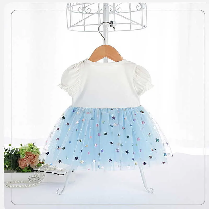 Zomer kids meisjes jurk kant boog sterrenhemel prinses jurken schattige stijl kinderkleding E9209 210610