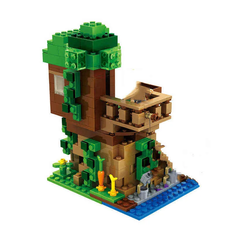 Das Baumhaus kleine Bausteine Sets mit Steve Actionfiguren kompatibel My World Minecraftinglys Sets Spielzeug für Kinder Y1130