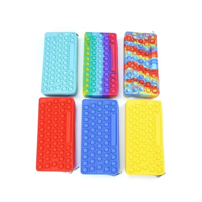 Pencil Case Push Its Bubble Fidget decompression Toys Party Silicone Wallet Bags Stationery Storage Bag For Children Christmas Birthday Gifts