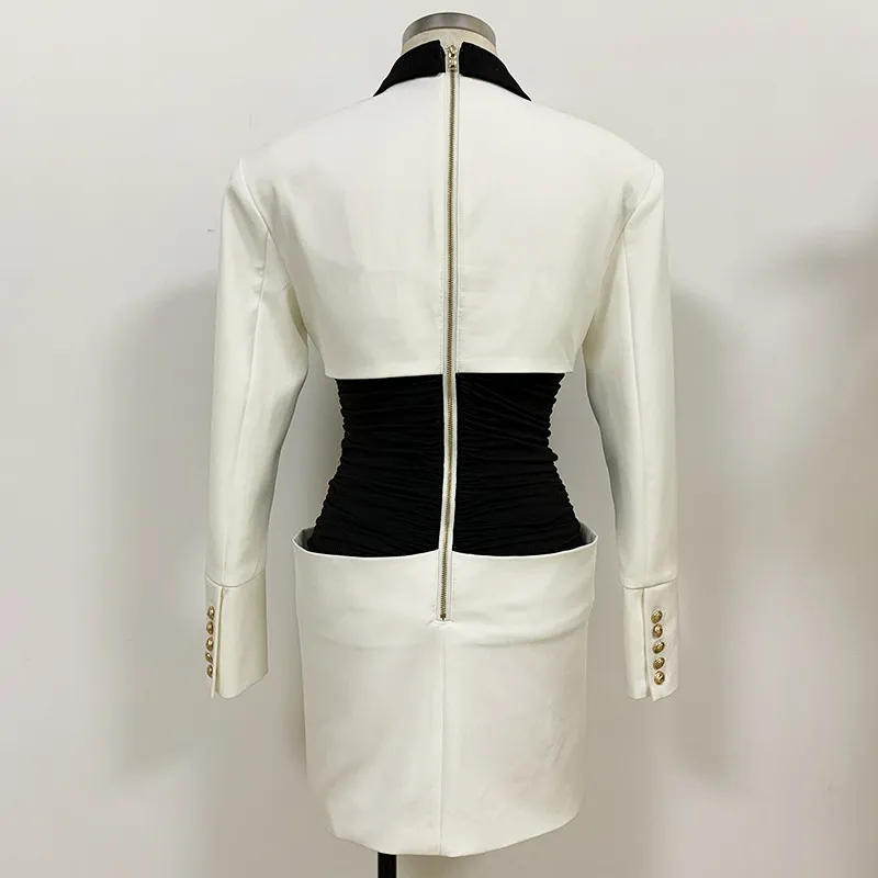 Col à revers manches longues épaule large noir et blanc couleur contraste chemise taille hanche robe centre commercial Goth printemps GX425 210421