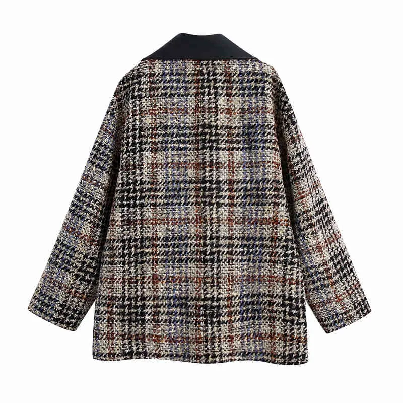 Vintage Woman Loose Patchwork Plaid Textured Jacket Spring Autumn Fashion Ladies Oversized Coats Female Casual Outerwear 210515