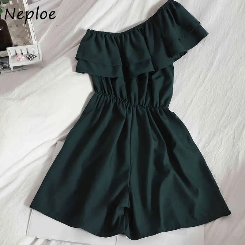 Neploe Sexy Slash Neck Shoulder Strapless Ruffles Bodysuits Women High Waist Hip Wide Leg Jumpsuits Summer Playsuits 210510