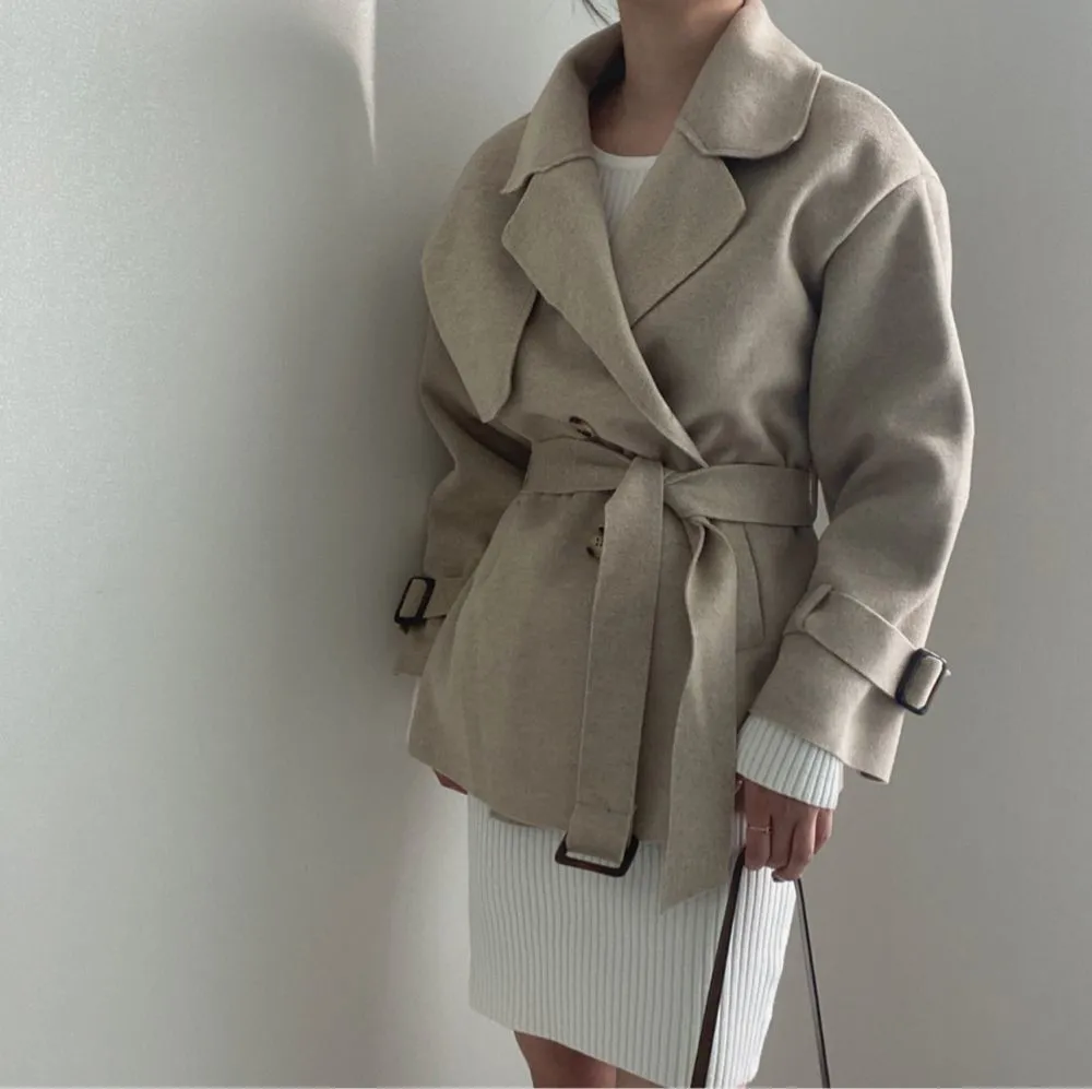Korean Streetwear Woolen Women Chic Minimalist Loose Stylish Sashes All Match Solid Warm Coats Jackets 210421